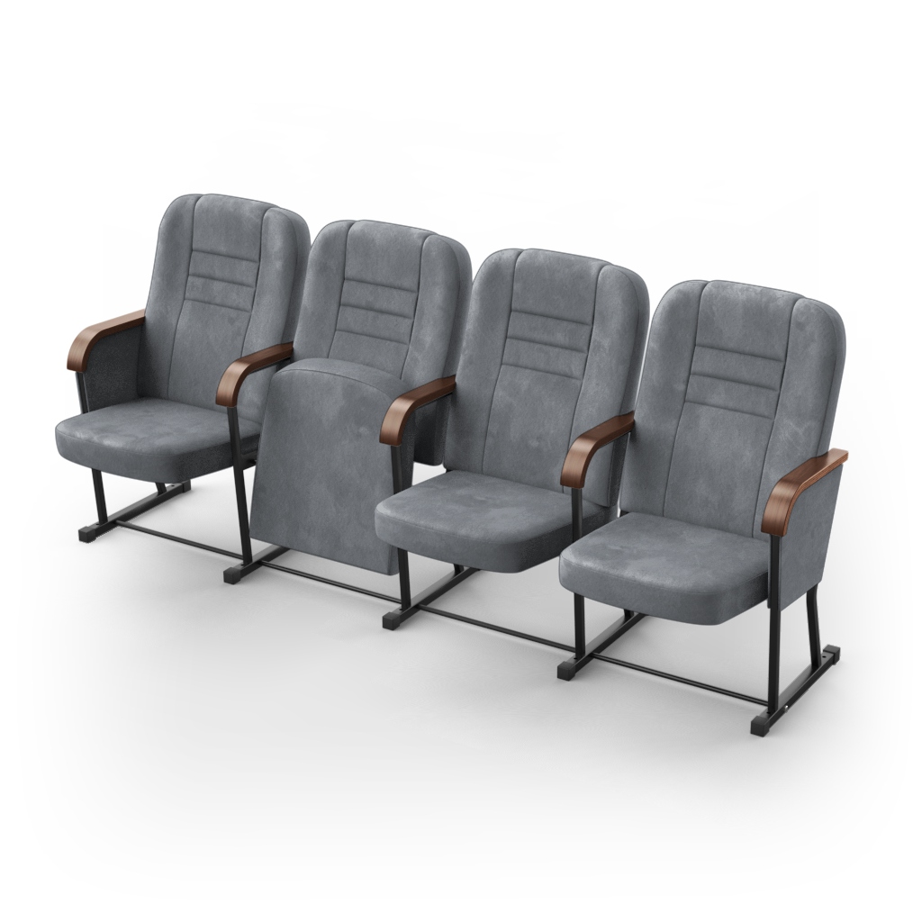 Крісло секційне ПРЕМ'ЄРА ОВАЦІЯ-УНІВЕРСАЛ з фігурним підлокітником та фальшпанелями, 4 секції